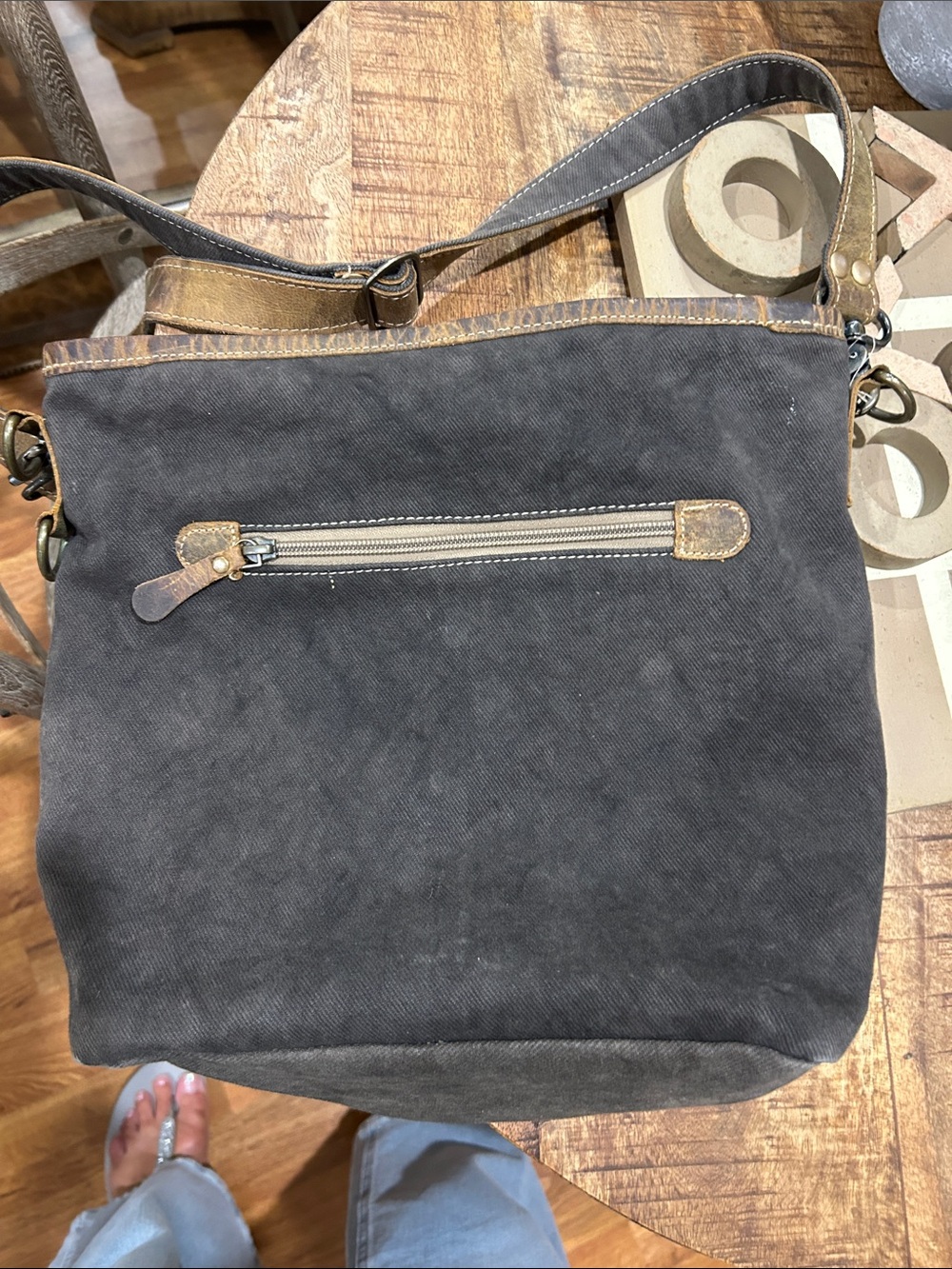 Myra Bag Black & White Pattern Shoulder Bag with Brown Accents - Picture 2 of 5